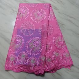 5yards pc wonderful pink african cotton fabric flower embroidery swiss voile dry lace for clothes bc931