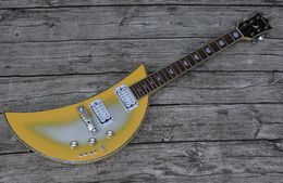 Super Rare Moon Sault Metaill Yellow Silver Electric Guitar Abalone Body Binding, The Phases of Moon Inlay, Korean Hardware