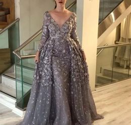 Vintage Gray Mother of the Bride Dresses 2019 A Line Long Sleeves Formal Godmother Evening Wedding Party Guests Gowns Plus Size Custom Made