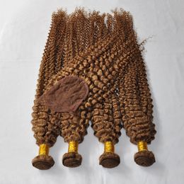 Stock offer 30inches Colour 8 kinky curly hair bundles light brown with closure on lot only