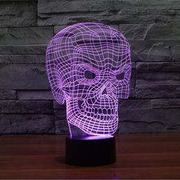 Skull with Angry Face 3D Night Light Optical Illusion Visual Lamps for Xmas Halloween Gifts, Elstey 7 Colours Touch Table Desk Lamp