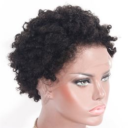 Afro Kinky Curly Lace Front Human Hair Wigs 130% 8 inch Short Peruvian Remy Hair Wig for Black Women