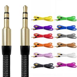 1M 3.5mm Colorful Fabric nylon flat type Car Aux audio Cable Extended Audio cable For iphone 4 5 6 Samsung Mp3