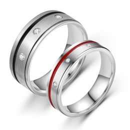 balck red stainless steel diamond ring engagement for women Coupel rings band mens fashion jewelry gift 080526