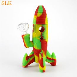 Collapsible rocket silicone bong hookah custom logo water pipe with 14mm joint smoking bowl hand pipes dab straw oil burner pipe