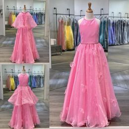 3-Style Convertible Girl Pageant Dress 2020 Halter Neck Beaded Floral Organza Little Girl Prom Party Formal Birthday Wear Gown Cape Skirt SH