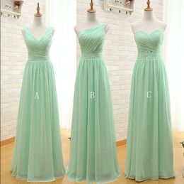 Vestido de dama de honra longo chiffon verde menta 2019 uma linha plissado praia vestidos de dama de honra madrinha de casamento convidados convidados vestidos de madrinha