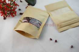 100pcs/lot 16*24cm stand up brown Kraft paper zip lock bag with window- dried cranberry storage bags zipper resealable, self-standing sack