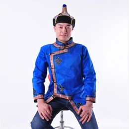 Traditional Mongolia ethnic Clothing Men Tops autumn Long Sleeve Tang Suit Mandarin Collar jacket grassland living outfit asia costume