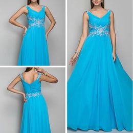 Elegant High Quality A-line V-Neck Beach Evening Dresses Sleeveless Formal Gowns Zipper Up Back Long Chiffon Applique Bridesmaid Dress