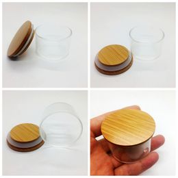 Newest Pyrex Glass Dry Herb Tobacco Smoking Storage Box Case Jar Bottle Portable Holder With Wooden Seal Cover Grinder Accessories DHL Free