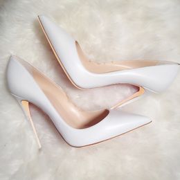 Casual Designer sexy lady fashion women shoes white matt leather pointy toe stiletto stripper High heels Prom Evening pumps 12cm large size 44