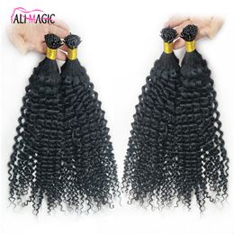 Afro Kinky Curly I Tip Hair Extension Human 1g/s 100s Italian keratin Pre bonde Hair Natural Colour Virgin Hair 14