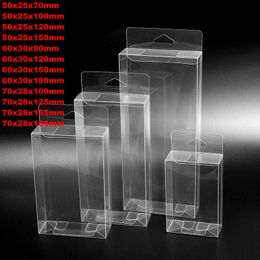 50pcs Plastic Clear PVC Boxes With Hanging Hook Transparent Waterproof Gift Box PVC Carry Cases Packaging Box For jewelry/Candy/toys/Cake