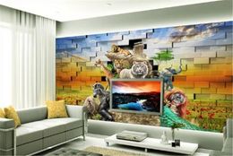 Wholesale 3d Paper Wall 3D Stereo African Animal World Living Room Bedroom Background Wall Decoration Mural Wallpaper