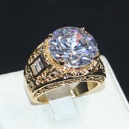 choucong Jewelry Size 8/9/10/11 Vintage Atmosphere 15ct Round 5a Zircon Stone 18KT Yellow Gold Filled Ring for Men