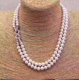 925 silver clasp necklace high-grade pearl two-layer 8-9mm white purple pink black multiple optional necklace / 8-word buckle