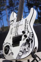 Custom KH-2 2009 Ouija White Kirk Hammett Signature Electric Guitar Reverse Headstock, Floyd Rose Tremolo, Locking Tuners