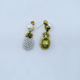 Fashion Brand Vintage Multi Pearl Pineapple Stud earrings for Women Punk Jewellery Ananas Fruit Brincos pendant Gold Earrings 2017