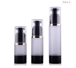 New Arrival 15ml 30ml 50ml frosted Airless Bottle with Black Pump Refillable Lotion and Gels Dispenser Travel Container SN672