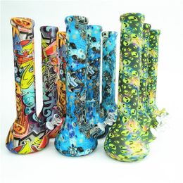 Silicone Beaker Bong Glow in the dark 13.5 Inch Unbreakable Wax Dry Herbs Tobacco Water Smoking Bong With Glass Flower Bowl