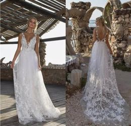 Limor Rosen 2019 해변 웨딩 드레스 라인 레이스 Applique Boho Bridal Gowns 스트랩 V 목 Backless Vestidos de Novia