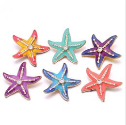 Noosa Rhinestone Enamel 3D Starfish 18mm Ginger Snap Jewellery Gold Plated Snap DIY Necklace Bracelet Accessory New Finding