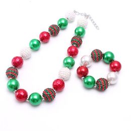 Christmas Girl Chunky Necklace bracelet 2pcs Set bubble beads boutique holiday Jewellery Sets Children Girl Gift