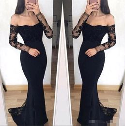 Evening Dresses Black Sexy Off The Shoulder Mermaid Lace Chiffon Plus Size Sweep Train Custom Made Prom Party Gown Formal Ocn Wear