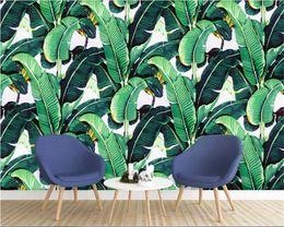 beibehang Custom European-style hand-painted rainforest plant banana leaf 3d mural wallpaper background wall papel de parede 3d