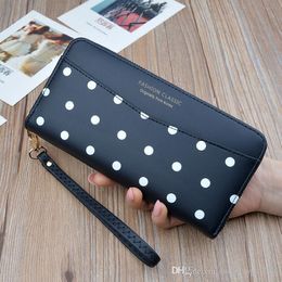 Factory wholesale women handbag soft leather ladies wallet sweet cute student polka dot long wallet large zipper leathers storage wallets