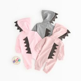 Spring Infant Baby Cartoon Dinosaur Rompers Long Sleeve Hooded Cotton Climb Clothes Boys Girls Children Overalls Rompers 4614