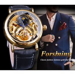 Forsining 2018 orologio scheletro di lusso maschile fasi lunari moda mani blu orologi automatici da uomo impermeabili top brand di lusso
