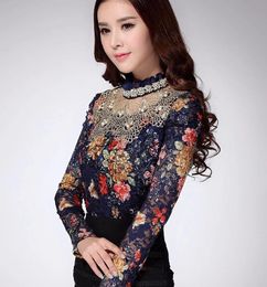 Fashion-new women casual fashion floral girl lace blouse diamond beaded lace shirt clothes for woman