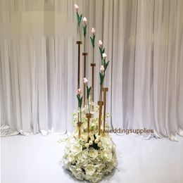 Hot selling gold metal flower arrangement stands /flower backdrop /flower wall stand for wedding table backgroup decoration senyu0453