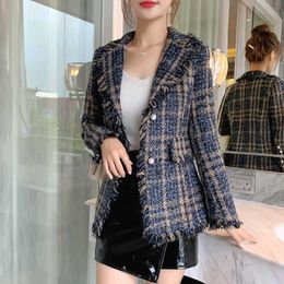Autumn 2019 Runway Designer Tweed Jackets Women Slim Plaid Jacket Coat tassel Tweed Female Ladies Clothes