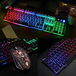 T6 luminous keyboard and mouse set desktop computer game robotic feel Keyboard Mouse Combos dhl free