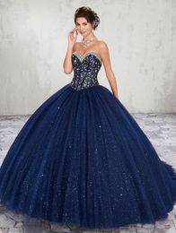 Navy Blue Beads Crystal Quinceanera Dresses Custom Size Sweetheart Special Occasion Party Dresses 16 Sweet Dresses