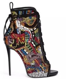 Hot Sale-2019 new women boots rhinestone stud booties mujer boats peep toe boots women thin heel diamond high heels boots