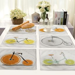 42x32cm Bicycle Printed Placemat Place Mats for Dining Table Kitchen Dinning Table Mat Decoration Heat-resistant Linen Western Food Pad