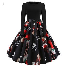 Womens Christmas Dress Sashes 2018 Winter Ball Gown Santa Skater Ladies Snowman Swing Dresses Empire Black Plus Size Ball Gown