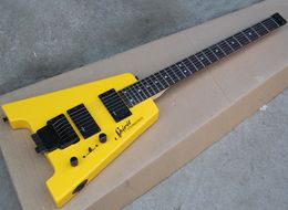 Yellow headless electric guitar with EMg pickups,floyd rose,rosewood fretboard,24 frets,can be customized as request