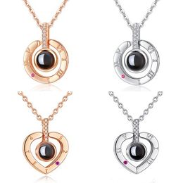 9 model Rose Gold&Silver 100 languages I love you Projection Pendant Necklace Romantic Love Memory Wedding Necklace YD0072