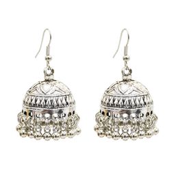 India Jhumka Tribal Silver Earrings Nepal Boho Ancient Flower Fan Long Statement Drop Earrings Middle East Afghan Jewelry