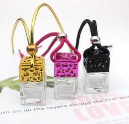 Cube Car Perfume Bottle Car Hanging Perfume Air Freshener For Essential Oils Diffuser Fragrance Empty Glass Bottle 4 Clors SN715