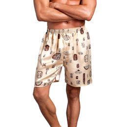 Men Shorts Streetwear Men Casual Shorts Men's Summer Casual Loose Printing Home Sleepwear Pajama Silk Satin W415