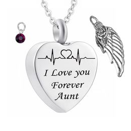 Electrocardiogram Shape Cremation Birthstone Jewellery for Ashes Keepsake Angel wings Stainless steel Urn Locket for aunt