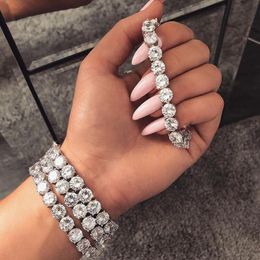 Hip Hop Vintage Jewellery 18K White Gold Fill Platinum Plated High Quality 8MM Round White Topaz CZ Diamond Gemstones Tennis Bracelet Gift