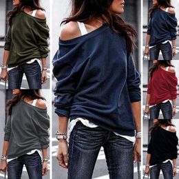 Women long sleeve t-shirt Summer clothes plus size Pure Colour solid tops tee off shoulder shirts LJJA2546