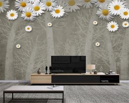 American Vintage Wallpaper Hand Painted Tree Pattern Nordic Retro Style Indoor TV Background Wall Decoration Mural Wallpaper